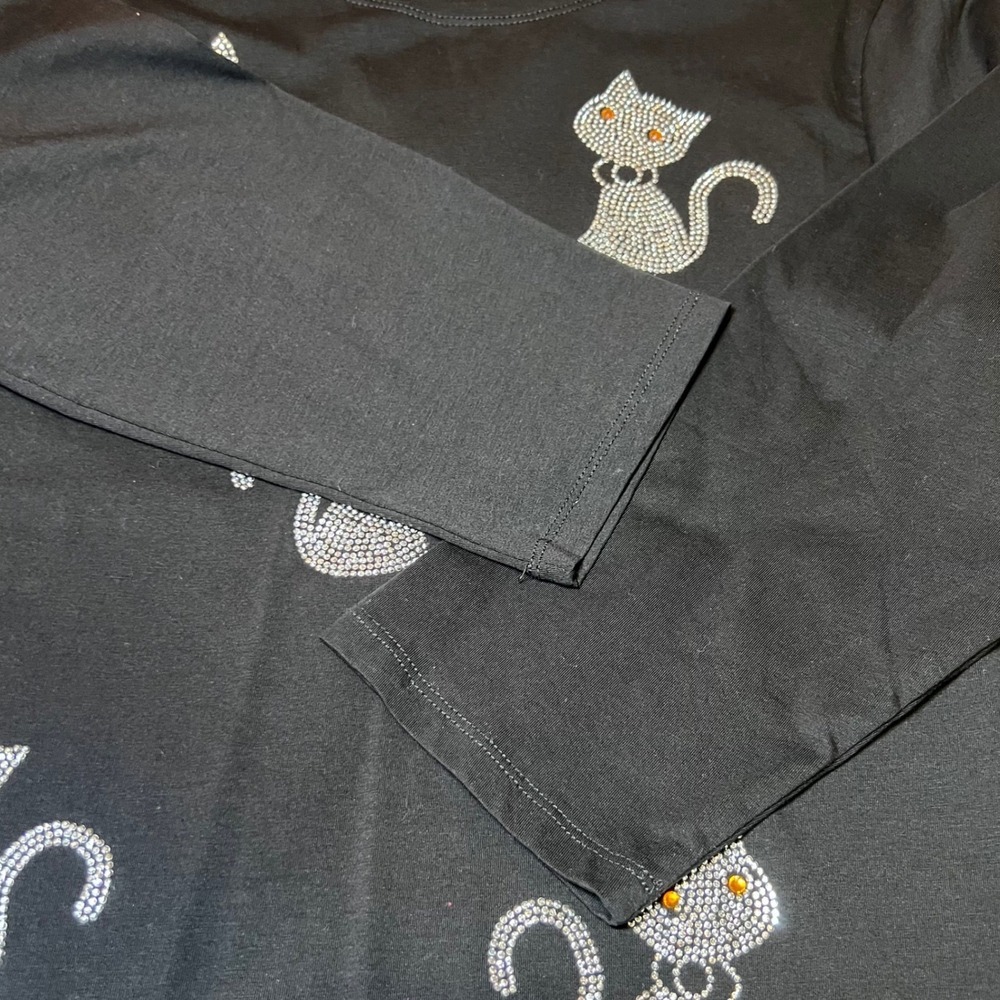 Catalog Favorites Rhinestone Cat Shirt Womens Large Long Sleeve Pets Cute Kitten - Picture 6 of 11